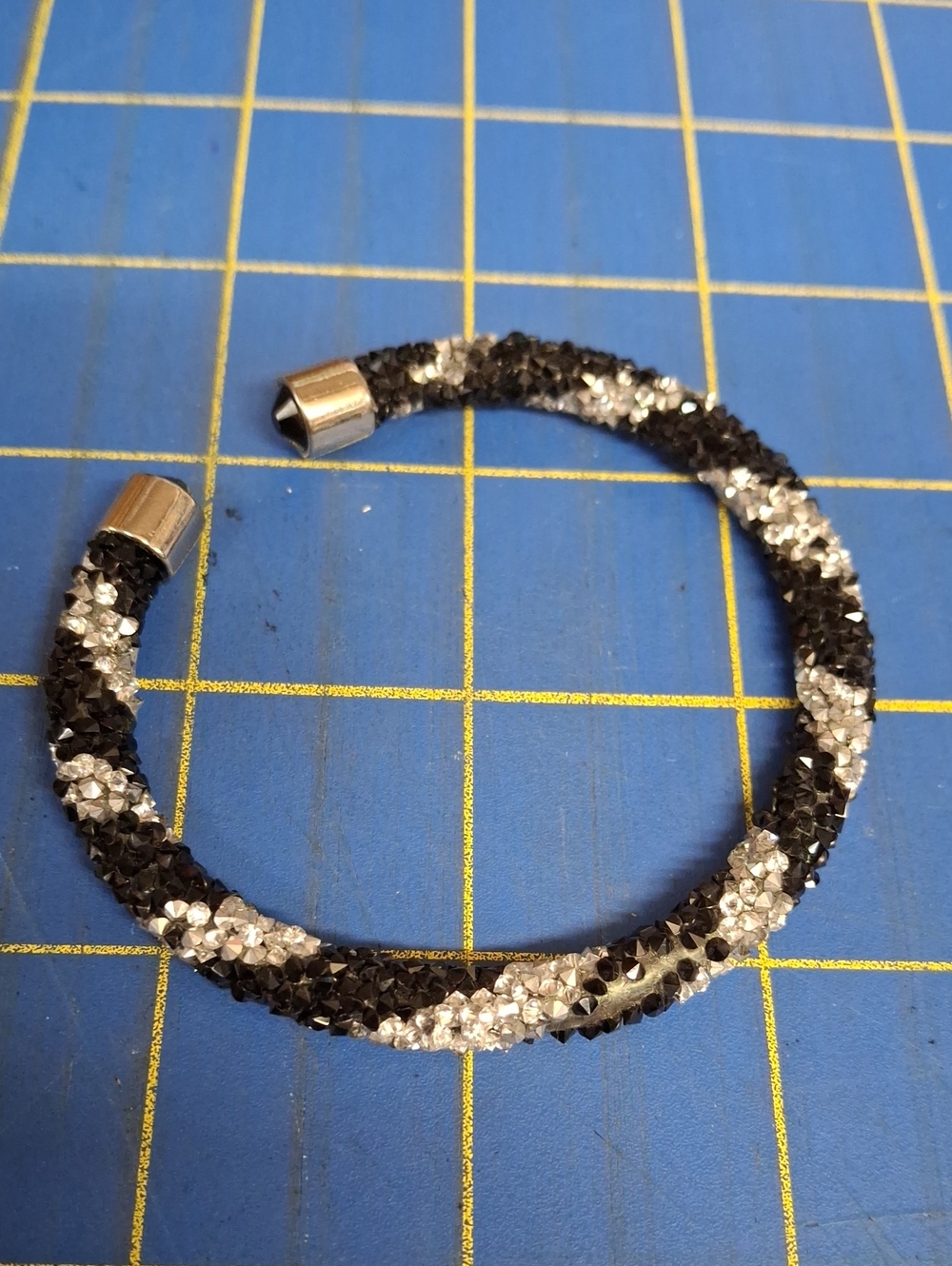 Crystal Spiral Cuff Bracelet 2.75" New Black & Clear